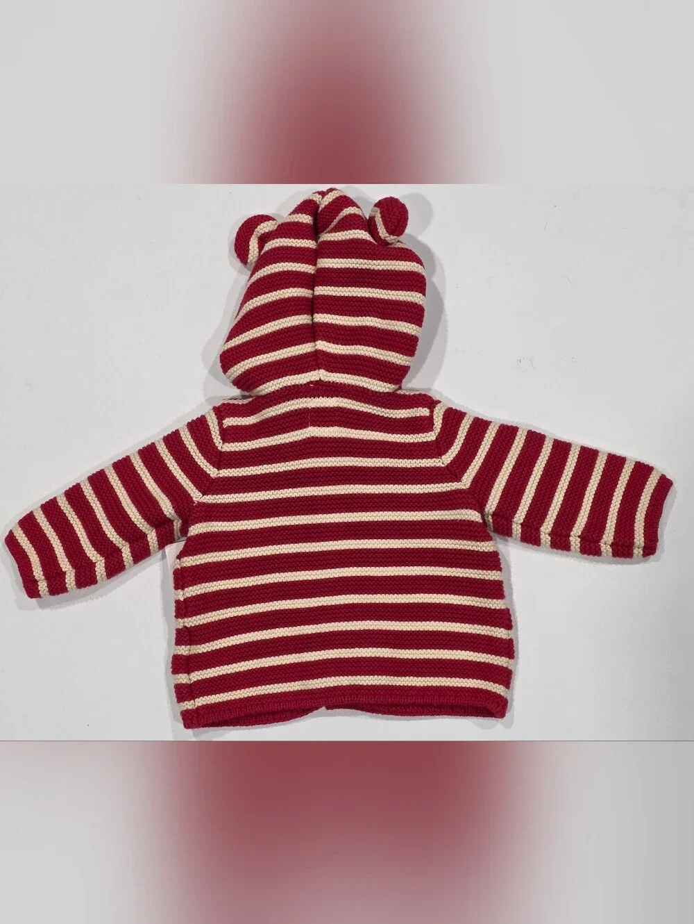 GAP Red and Cream Striped Baby Hooded Cardigan with Whale Pockets 0-3m